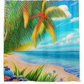 Tropisch strand palmboom scène douchegordijn (Voorkant)