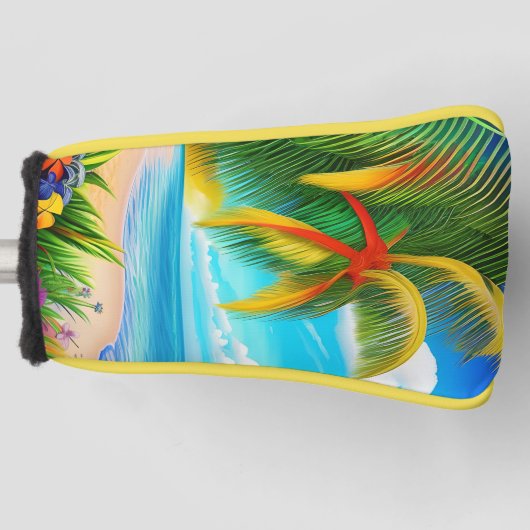 Tropisch strand palmboom scène golfheadcover (Voorkant)