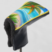 Tropisch strand palmboom scène golfheadcover (3/4 voorkant)