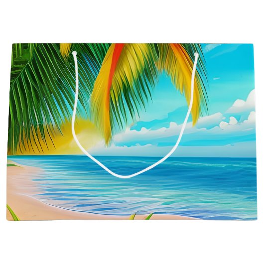 Tropisch strand palmboom scène groot cadeauzakje (Voorkant)