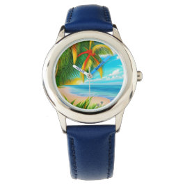 Tropisch strand palmboom scène horloge