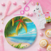 Tropisch strand palmboom scène papieren bordje (Feest)