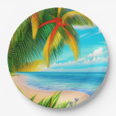 Tropisch strand palmboom scène papieren bordje (Voorkant)