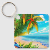 Tropisch strand palmboom scène sleutelhanger (Voorkant)