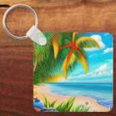 Tropisch strand palmboom scène sleutelhanger (Voorkant)