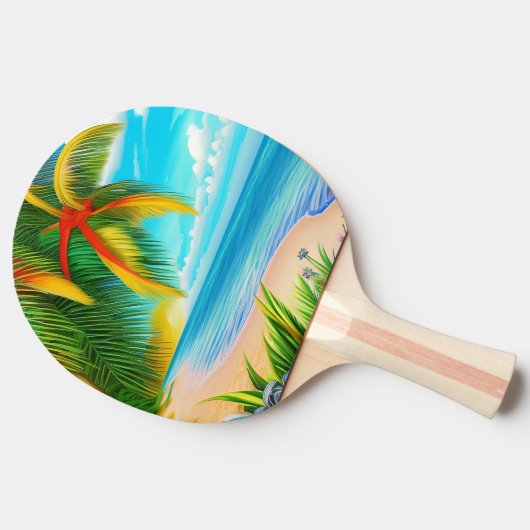 Tropisch strand palmboom scène tafeltennisbatje (Zijkant)