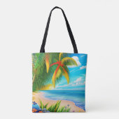 Tropisch strand palmboom scène tote bag (Achterkant)