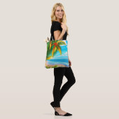 Tropisch strand palmboom scène tote bag (Op model)