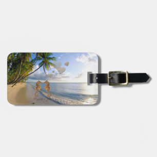Tropisch strand,palmboom,zeepaarden-Personalisatie Bagagelabel