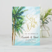 Tropisch strand, palmen bewaren de datum save the date (Staand voorkant)