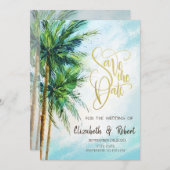 Tropisch strand, palmen bewaren de datum save the date (Voorkant / Achterkant)