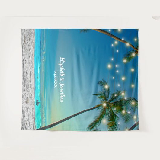 Tropisch strand palmen bruiloft fotohokje achtergr wandkleed (Voorkant (horizontaal))