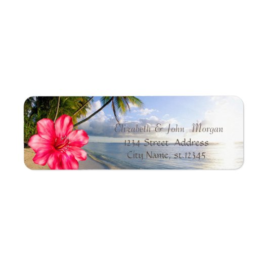 Tropisch strand, palmen, hibiscus etiket (Voorkant)
