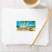 Tropisch strand, palmen, stoel, relaxen etiket (Insitu)