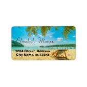 Tropisch strand, palmen, stoel, relaxen etiket (Voorkant)