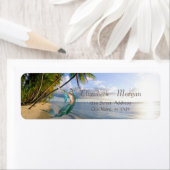 Tropisch strand, palmen, zeemeermin etiket (Insitu)