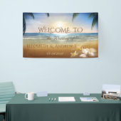 Tropisch strand, palmen, zeeshells bruiloft spandoek (Beurs)