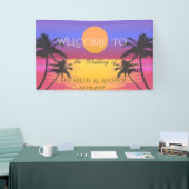 Tropisch strand, palmen, zonneweduwenbank spandoek (Beurs)