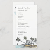 Tropisch strand palmenboom schets huwelijksprogram bedankkaart (Voorkant / Achterkant)
