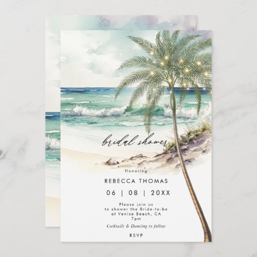 tropisch strand palms bridal - doucheuitnodiging kaart (Voorkant / Achterkant)