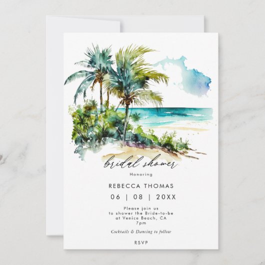 tropisch strand palms bridal - doucheuitnodiging kaart (Voorkant)
