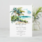 tropisch strand palms bridal - doucheuitnodiging kaart (Staand voorkant)