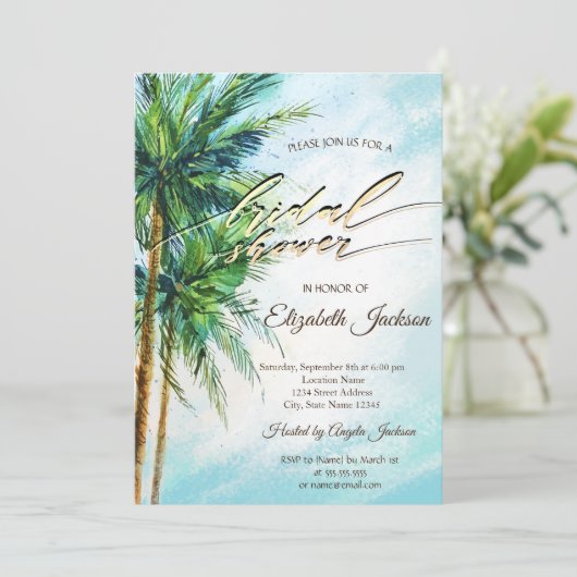 Tropisch strand, Palms Bridal Shower Invitation Kaart (Staand voorkant)