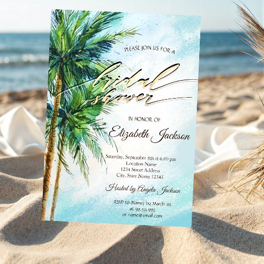 Tropisch strand, Palms Bridal Shower Invitation Kaart