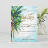 Tropisch strand, Palms Wedding Kaart (Staand voorkant)