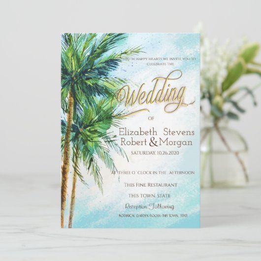 Tropisch strand, Palms Wedding Kaart (Staand voorkant)