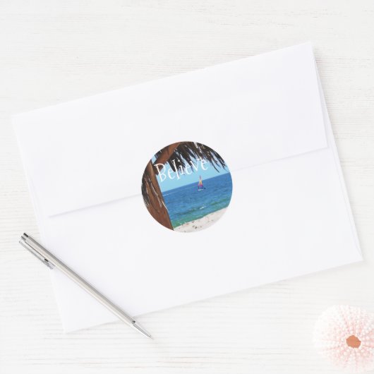 Tropisch strand paradijs ronde sticker (Envelop)