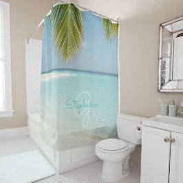 Tropisch strand Paradise Monogram Chic Palm Boom Douchegordijn