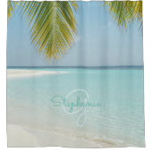 Tropisch strand Paradise Monogram Chic Palm Boom Douchegordijn (Voorkant)