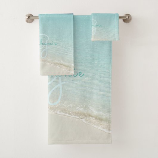 Tropisch strand Paradise Monogram Elegant Palm Tre Bad Handdoek (Insitu)