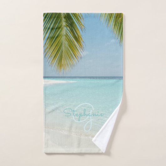Tropisch strand Paradise Monogram Elegant Palm Tre Bad Handdoek (Handdoek)