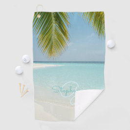 Tropisch strand Paradise Monogram Elegant Palm Tre Golfhanddoek