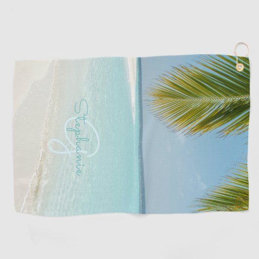 Tropisch strand Paradise Monogram Elegant Palm Tre Golfhanddoek (Horizontaal)