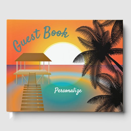 Tropisch strand Paradise Palm Tree Sunset Gastenboek (Voorkant)
