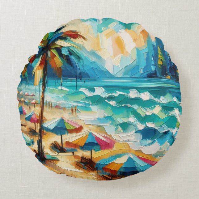 Tropisch strand paraplu's schilderen rond kussen (Voorkant)