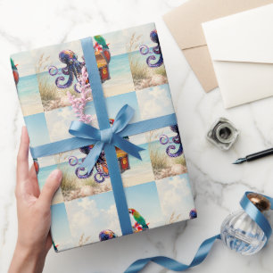 Tropisch strand piratenfeest Aangepaste naam leeft Cadeaupapier