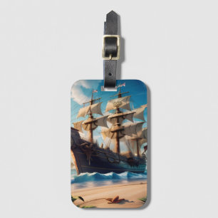Tropisch strand piratenschip bagagelabel