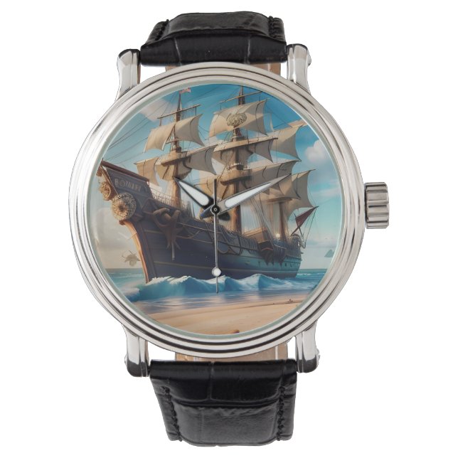Tropisch strand piratenschip horloge (Voorkant)