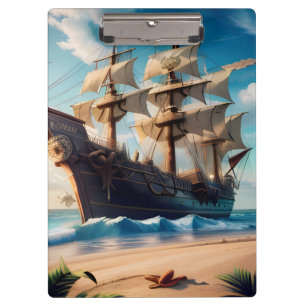 Tropisch strand piratenschip klembord