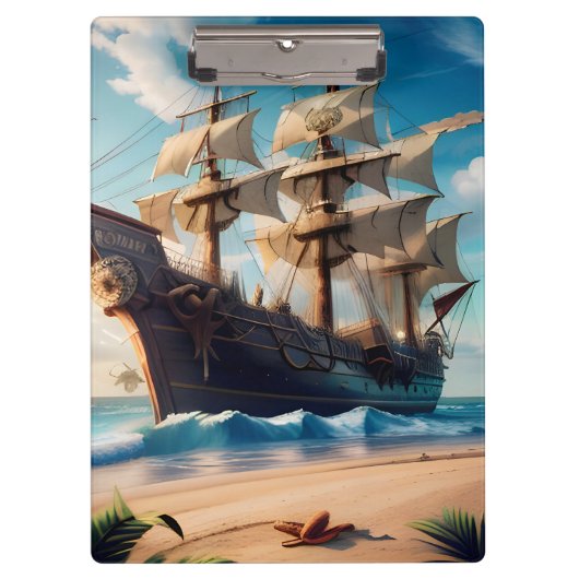Tropisch strand piratenschip klembord (Voorkant)