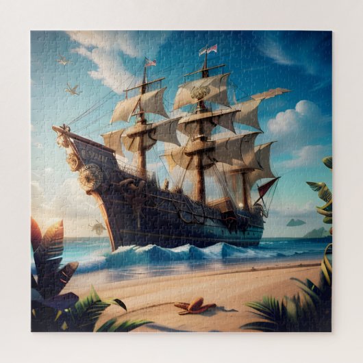 Tropisch strand piratenschip legpuzzel (Verticaal)