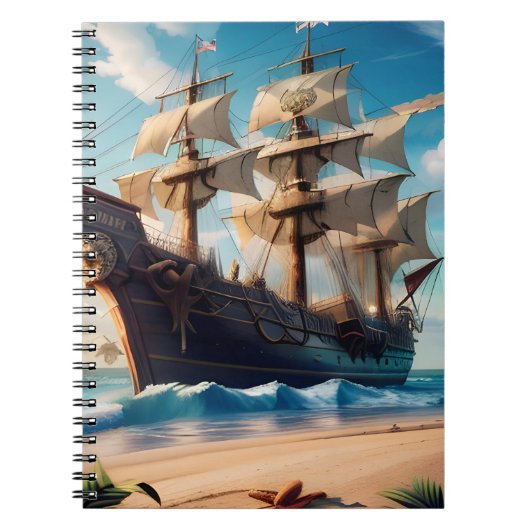 Tropisch strand piratenschip notitieboek (Voorkant)