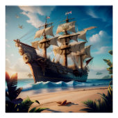 Tropisch strand piratenschip perfect poster (Voorkant)