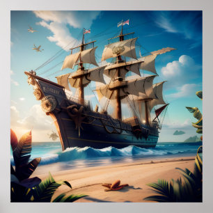 Tropisch strand piratenschip poster
