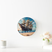 Tropisch strand piratenschip ronde klok (Huis)