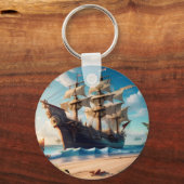Tropisch strand piratenschip sleutelhanger (Voorkant)
